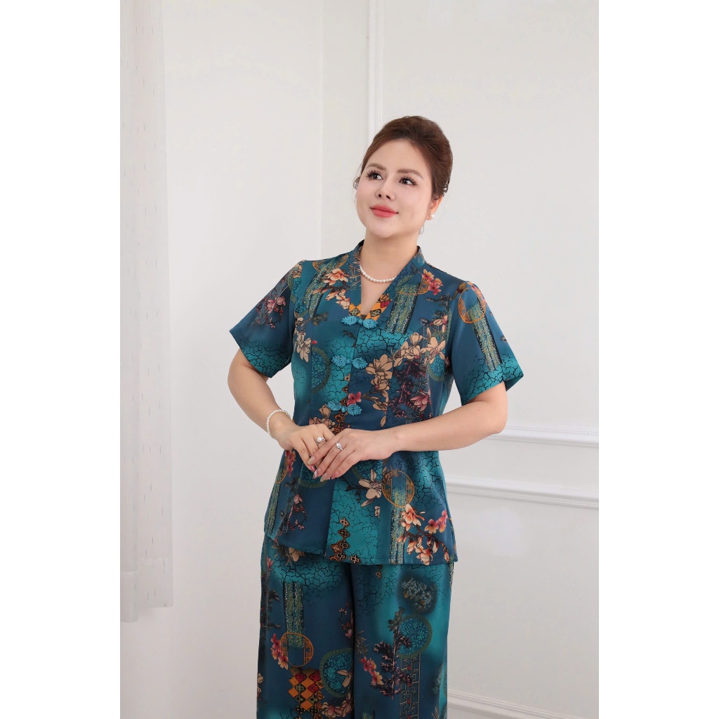 [ Sẵn HCM ] Đồ bộ trung niên, Sét đồ kiểu cho các mẹ,quần dài ống rộng, chất lụa hàn thoáng mát  Ms68 HAN.T SHOP