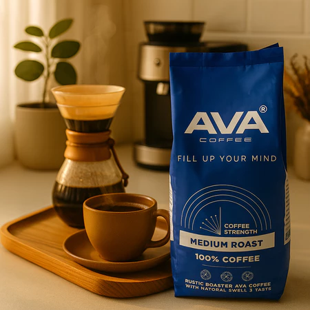 Cà Phê Hạt Rang AVA Coffee Túi 1kg – Dùng Cho Pha Máy, Bao Bì Mới, Hạt Cà Phê Nguyên Chất Đậm Đà