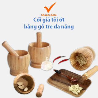 Cối giã tỏi ớt gỗ tre đa năng an toàn cho thực phẩm thiết kế chắc tay dễ dùng và dễ vệ sinh