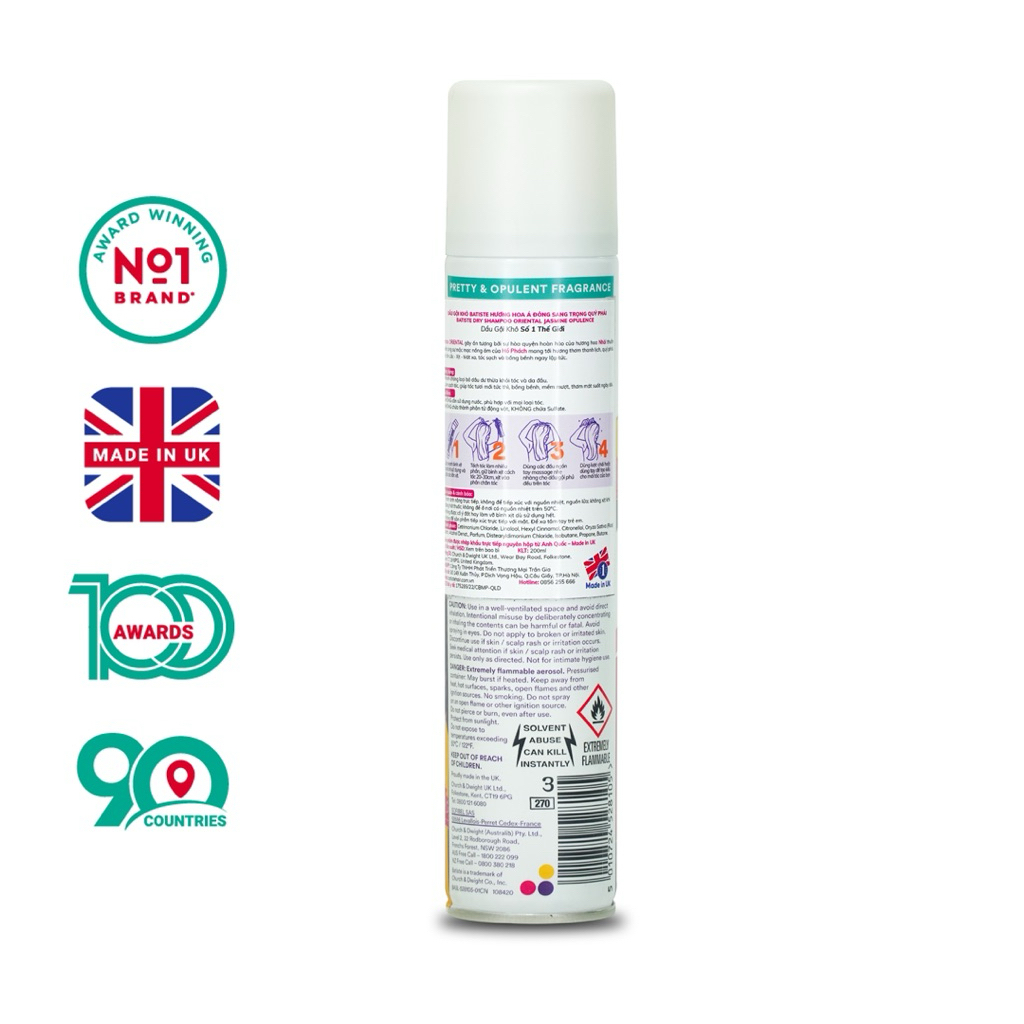 [CHÍNH HÃNG] Dầu Gội Khô Batiste 200ml – Làm Sạch Tóc Nhanh – Phồng Gấp 5 Lần – Cân Bằng Dầu – Tóc Thơm Tức Thì