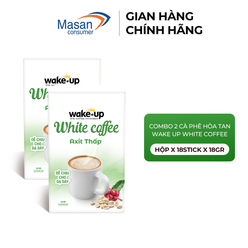 Combo 2 Cà phê hòa tan Wake up White Coffee hộp x 18stick x 18gr