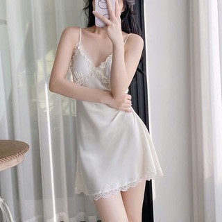 V51 Váy Ngủ Nữ Chất Lụa Latin Phối Ren Mềm Kèm Đệm Mút Phương Linh Underwear