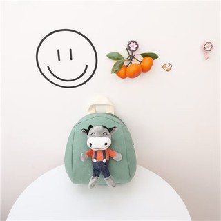 Ba Lô Trẻ Em Mầm Non - Ba Lô Mini Hoạt Hình Gắn Búp Bê Trâu Con, Kích Thước 17cm*7cm*22cm, Nặng 0.25kg