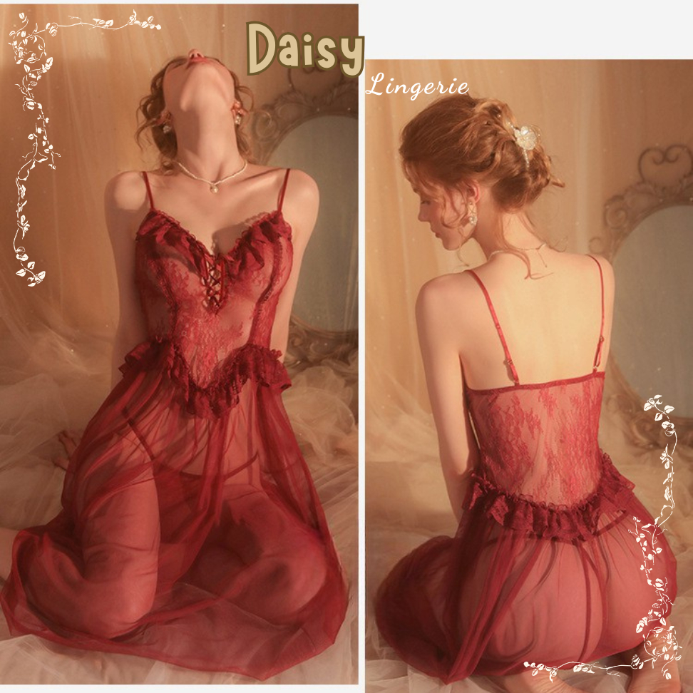 Váy Ngủ Lưới Ren Xuyên Thấu (Kèm Quần Chip) Sexy Dáng Dài Gợi Cảm - VN118