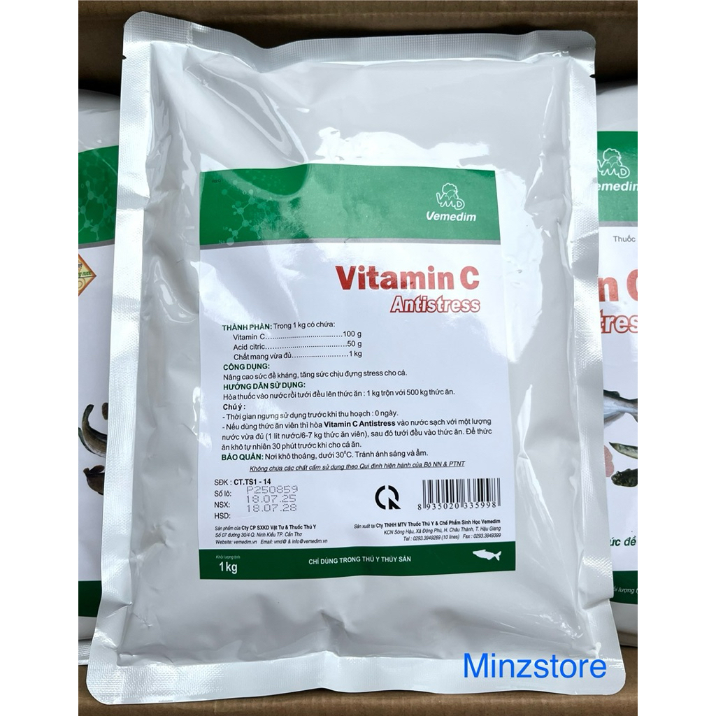 Vitamin C Antistress cá, tăng sức đề kháng, chống stress cho cá, gói 1kg Vemedim (loại tan)