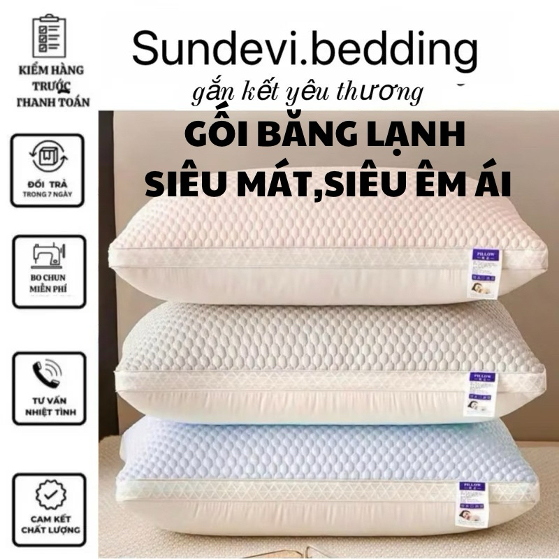 Gối băng lạnh thế hệ mới 48x74cm, bông sơ trắng đẹp tinh khiết, kháng khuẩn