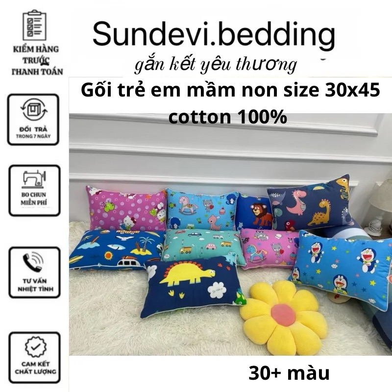 Gối trẻ em Cotton 100% SUNDEVI BEDDING 30x45cm mềm mại, thoáng mát