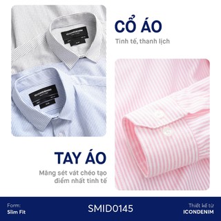Áo sơ mi nam oxford tay dài ICONDENIM, họa tiết sọc palewave logo thêu tạo điểm nhấn, form slimfit tôn dáng SMID0145