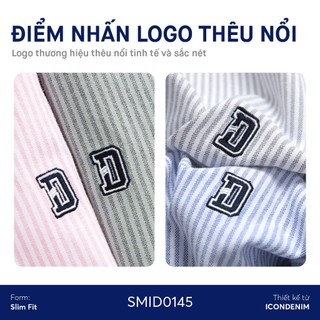 Áo sơ mi nam oxford tay dài ICONDENIM, họa tiết sọc palewave logo thêu tạo điểm nhấn, form slimfit tôn dáng SMID0145