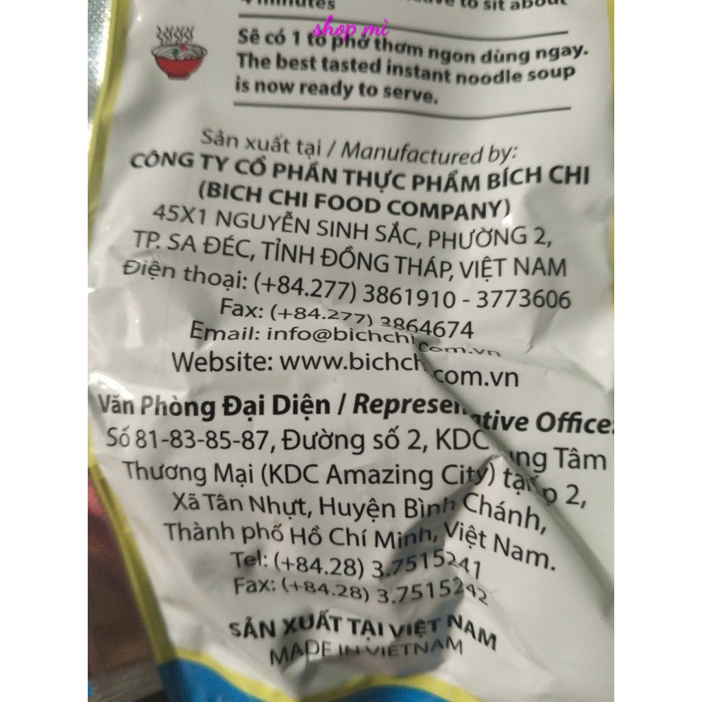 Thùng 30 gói phở chay, Hủ tiếu chay Nấm Hương 60gr hiệu Bích Chi