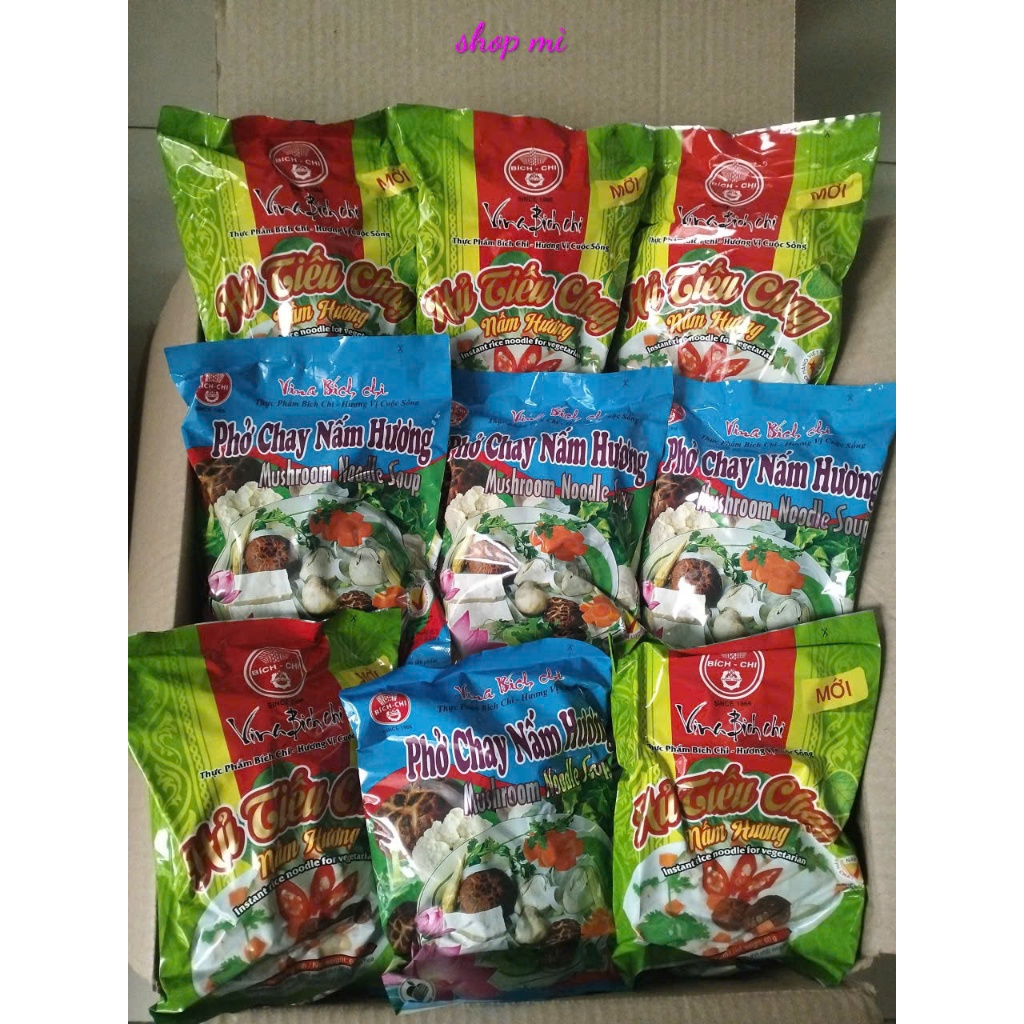 Thùng 30 gói phở chay, Hủ tiếu chay Nấm Hương 60gr hiệu Bích Chi