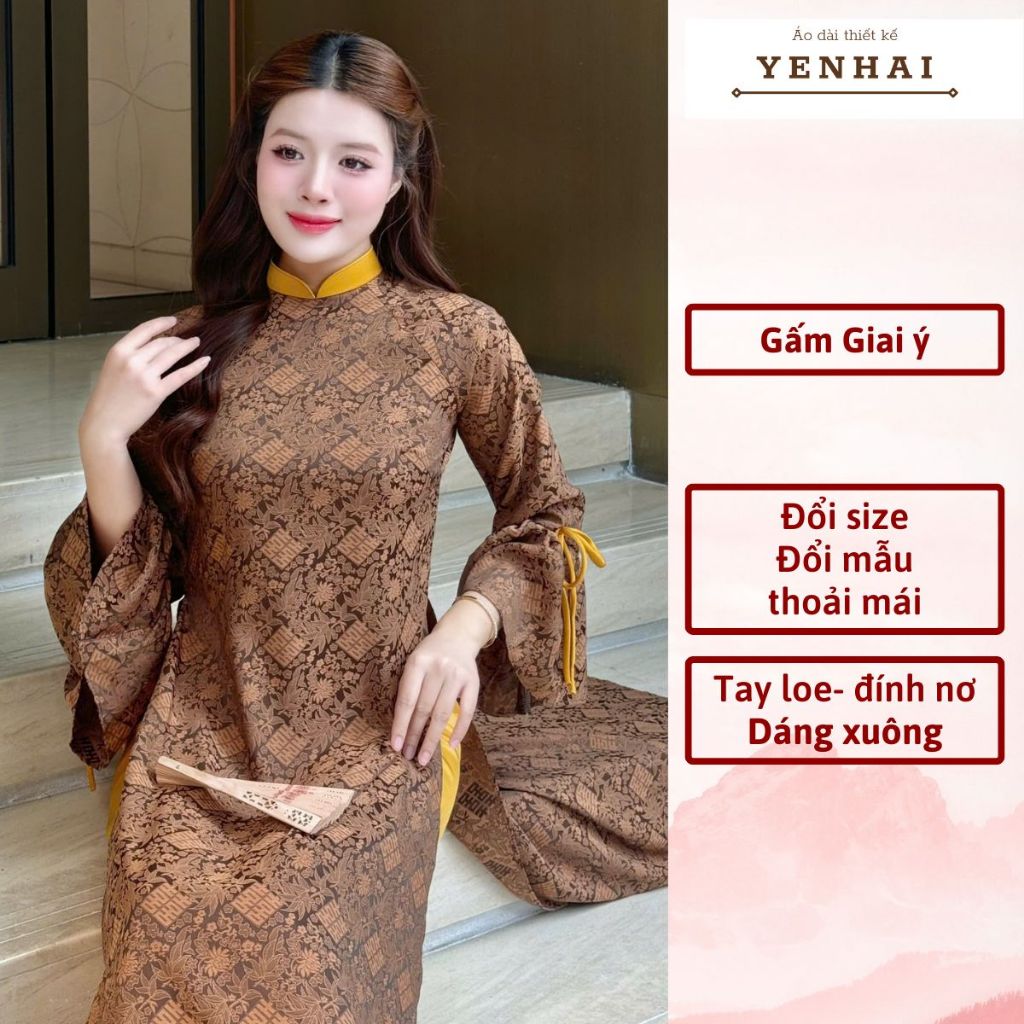 Áo dài cách tân giai ý thiết kế tay loe đính nơ trẻ trung mặc lễ tết đẹp