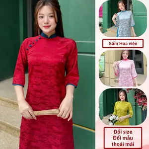 Áo dài cách tân hoa viên thiết kế cúc bọc mặc lễ tết đẹp