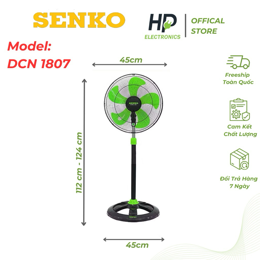 [ Mã mới 2026 ] QUẠT ĐỨNG  SENKO 5 cánh / 7 cánh , DCN 1801 /  DST 1607 , CÔNG SUẤT 75W / 65W, CAO 113 cm - 124 cm