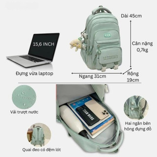 Balo đi học nam nữ Cặp đi học unisex nhiều ngăn chống nước cặp sách đựng vừa laptop 15,6 inch basic KUBO
