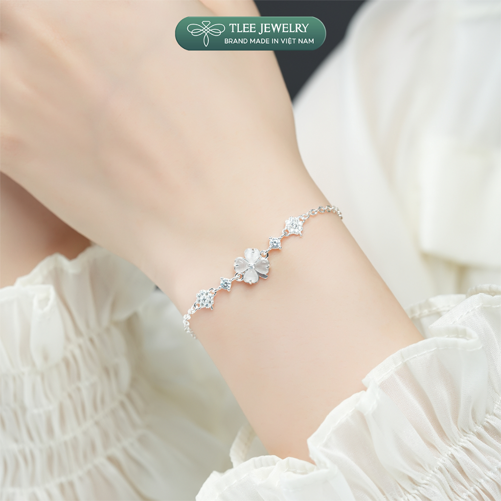 Lắc tay bạc nữ TLEE dây hoa cỏ bốn lá cánh tim đính đá đa sắc thu hút may mắn TLEE JEWELRY LT0469 | BigBuy360 - bigbuy360.vn