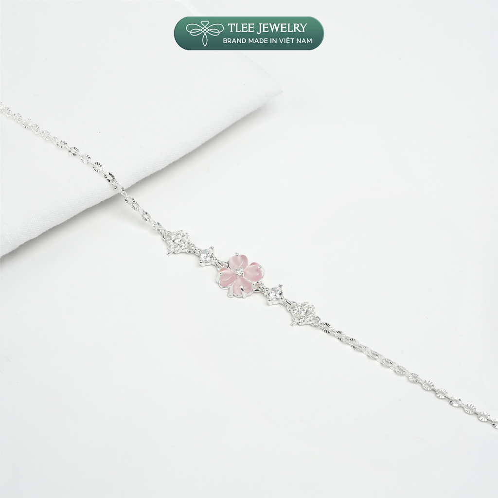 Lắc tay bạc nữ TLEE dây hoa cỏ bốn lá cánh tim đính đá đa sắc thu hút may mắn TLEE JEWELRY LT0469 | BigBuy360 - bigbuy360.vn