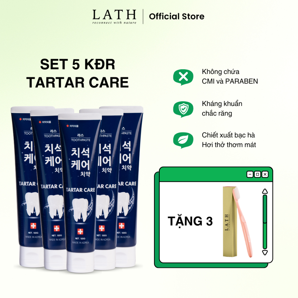 Kem đánh răng Hàn Quốc LATH TARTAR CARE TOOTHPASTE SET 5 CÂY 150g x 5