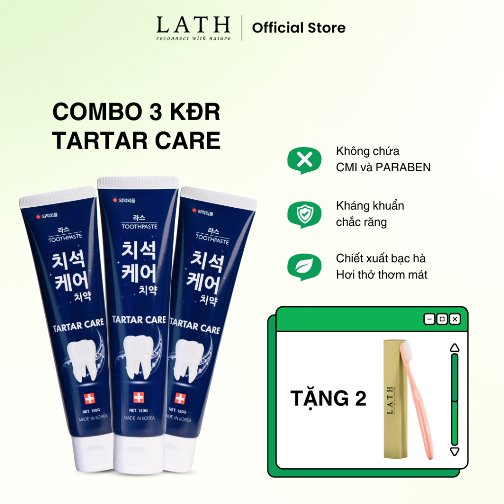 Combo 3 kem đánh răng Lath Beauty kem trắng răng Hàn Quốc Tartar giảm hôi miệng giảm sưng nứu chiết xuất thiên nhiên