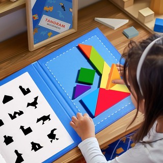 Đồ Chơi Gỗ Tangram Nam Châm Sách Ghép Hình Phát Triển Trí Tuệ Cho Bé