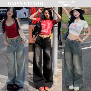 Quần Jean Ống Rộng Nữ MIAA Wash Bụi Màu Đen Và Xanh Lưng Cao Phong Cách Retro Ulzzang Hàn Quốc 460 552 317 315