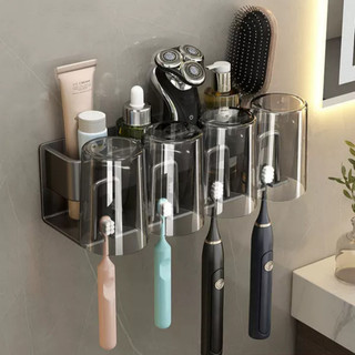 Kệ Giá Để Bàn Chải Kèm Cốc Đánh Răng đa năng, giá treo, giã đỡ bàn chải Dán Tường Chắc Chắn không cần khoan Tặng Keo