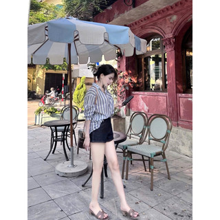 LOU BAE| ÁO SƠ MI NỮ TAY DÀI CHẤT ĐŨI KẺ SỌC