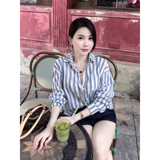 LOU BAE| ÁO SƠ MI NỮ TAY DÀI CHẤT ĐŨI KẺ SỌC