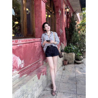 LOU BAE| ÁO SƠ MI NỮ TAY DÀI CHẤT ĐŨI KẺ SỌC