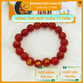 Vòng tam hợp quý thần thân tý thìn chất liệu mã não đỏ - size 8 10 12ly - may mắn tài lộc