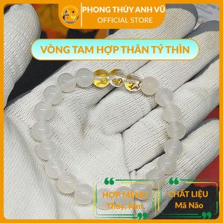 Vòng tay tam hợp thân tý thìn chất liệu mã não trắng - Size 8 10ly - May mắn tài lộc