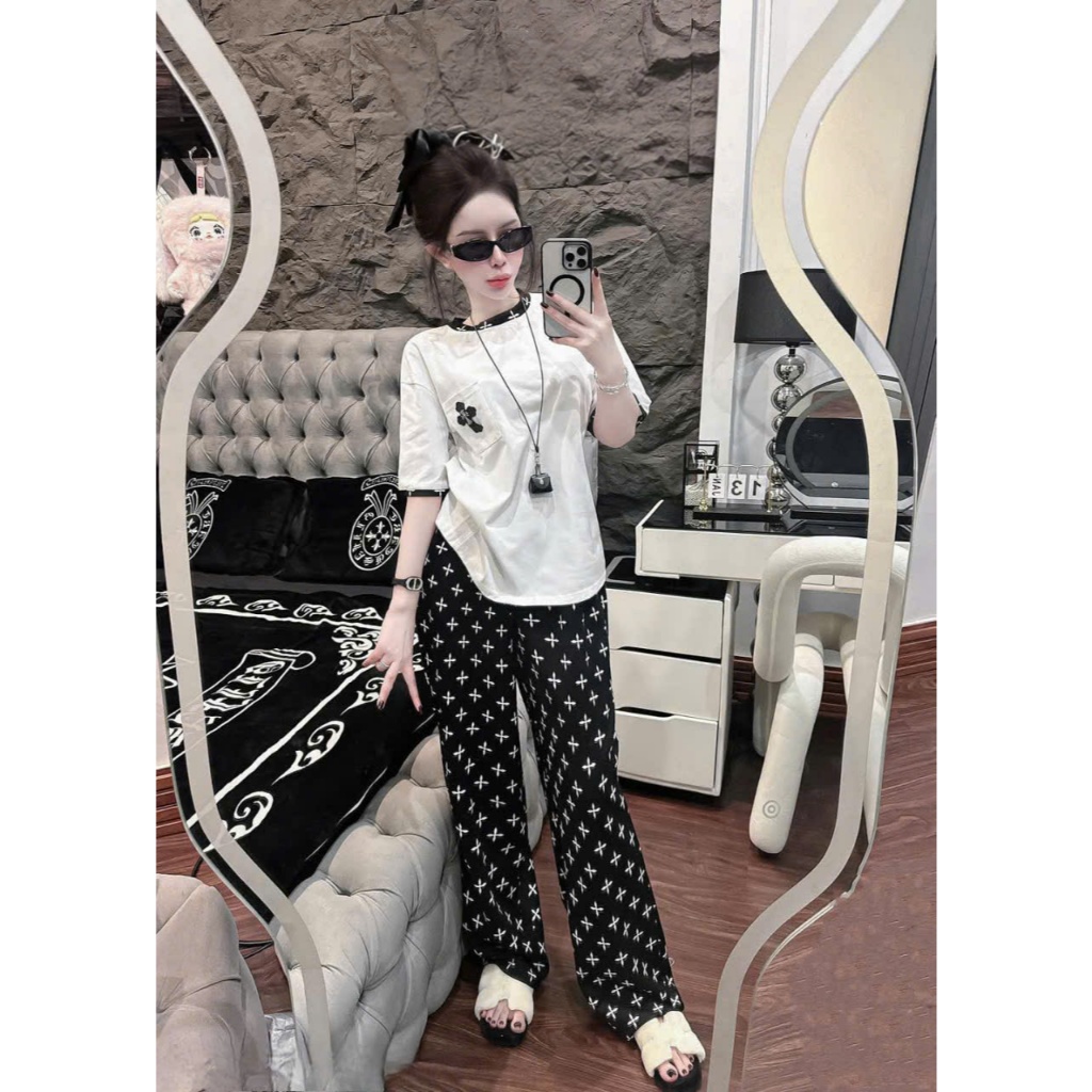 5-15 tuổi. Bộ cộc tay đính TÚI trước ngực quần ống xuông cho bé gái chất vải tổ ong .M39