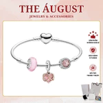 Vòng Tay Trái Tim Bạc Nữ Dây Mềm Mix Charm Treo Trái Tim Vô Cực Đính Đá Glass Hồng Qùa Tặng Ý Nghĩa The Áugust — ảnh 1