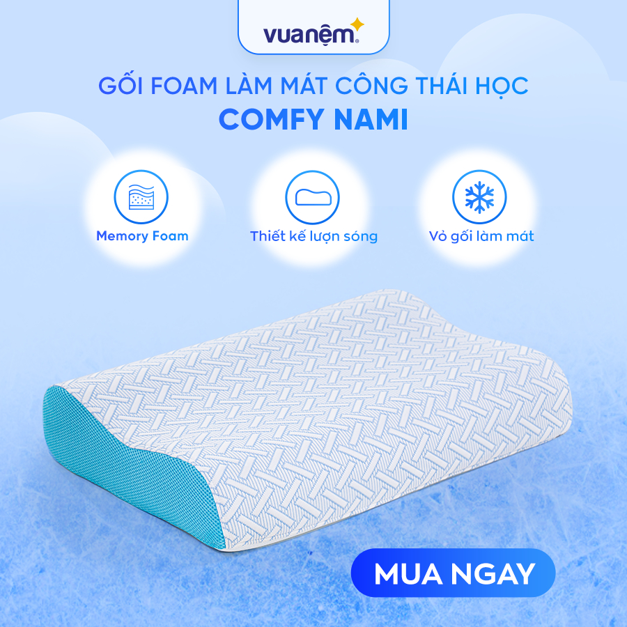 Gối công thái học, gối foam Comfy Nami 40x60cm lượn sóng nâng đỡ mềm mại, chuyên nâng đỡ cổ vai gáy