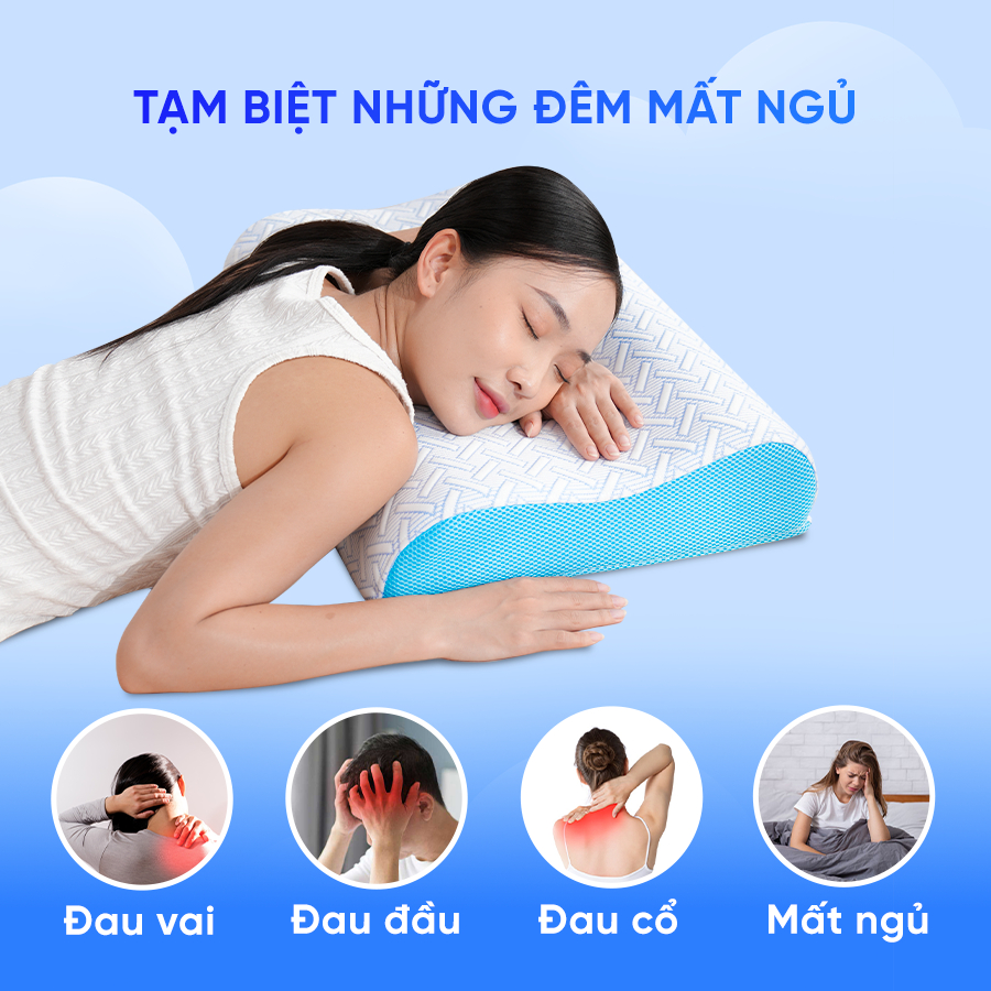 Gối công thái học, gối foam Comfy Nami 40x60cm lượn sóng nâng đỡ mềm mại, chuyên nâng đỡ cổ vai gáy