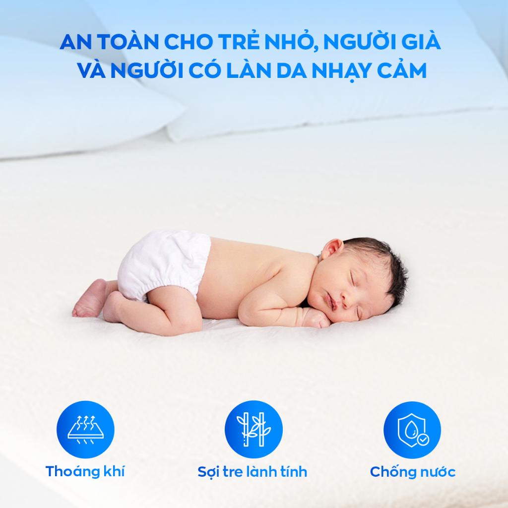 Bảo vệ nệm Doona Bamboo vải sợi tre cao cấp làm mát chống thấm nấm mốc thoáng khí khử mùi