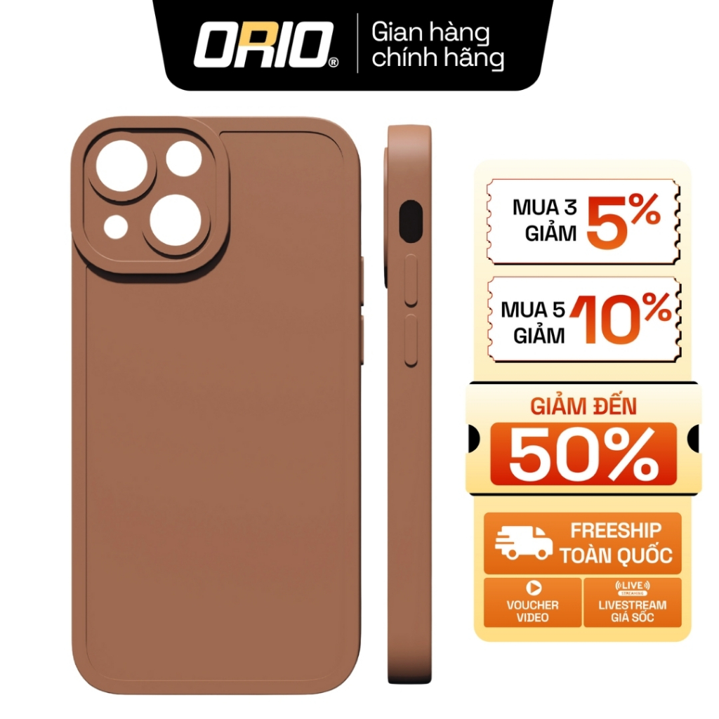 Ốp Lưng iPhone cạnh vuông nâu trơn 11 12 13 14 15 16 17 Pro Max - ORIO OVNT