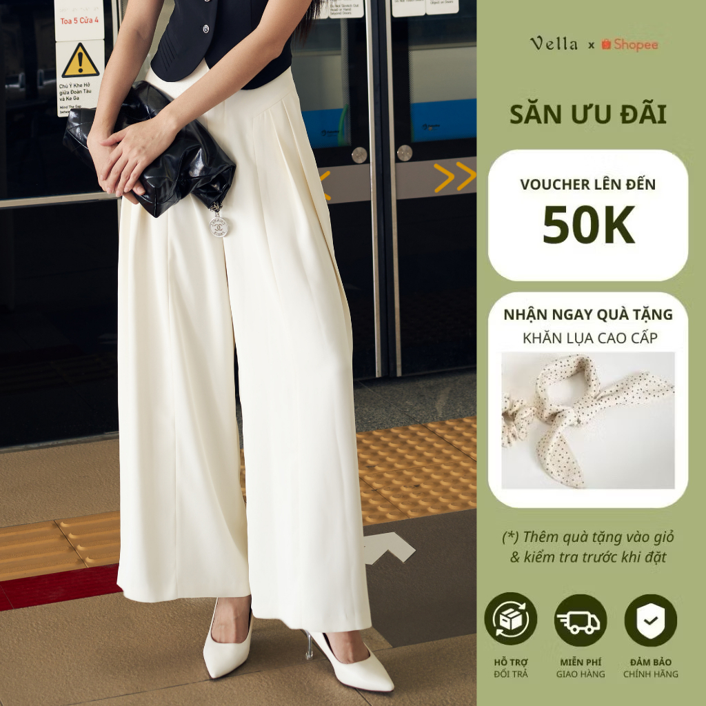 Quần culottes công sở màu trắng, màu đen che bụng Vella Fashion VQ23140