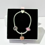Vòng Tay Trái Tim Bạc Nữ Dây Mềm Mix Charm Treo Trái Tim Vô Cực Đính Đá Glass Hồng Qùa Tặng Ý Nghĩa The Áugust — ảnh 3