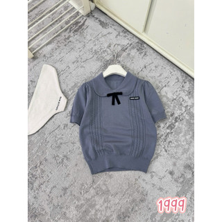 LT - Áo len nữ cổ bẻ cộc tay cổ nơ đính tag ngực free size, len dày hàng đẹp 1178L1