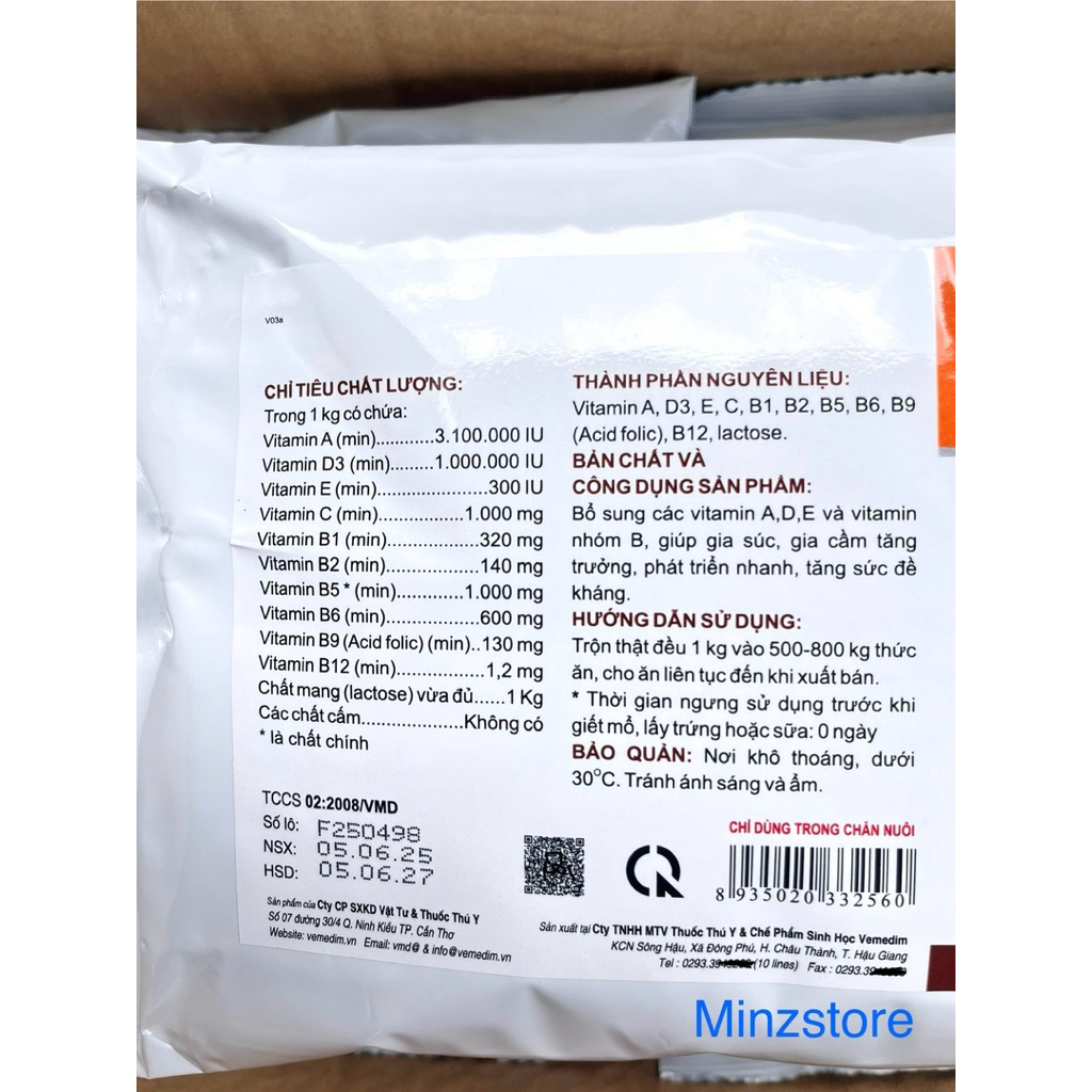 Vitamin ADE B COMPLEX Premix tăng đề kháng cho gia súc, gia cầm, gói (1kg)