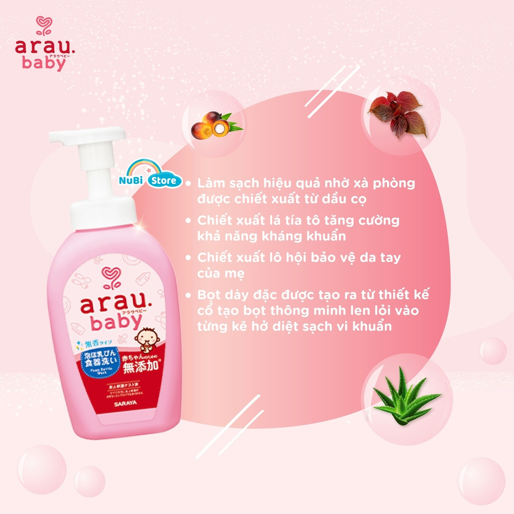 Nước rửa bình sữa Arau Baby nội địa Nhật Bản chai 500ml và túi refill 450ml