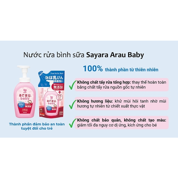 Nước rửa bình sữa Arau Baby nội địa Nhật Bản chai 500ml và túi refill 450ml