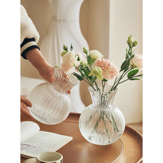 Bình hoa thủy tinh dáng quả hồng, vân kính cao cấp, lọ hoa thủy tinh, bình bông