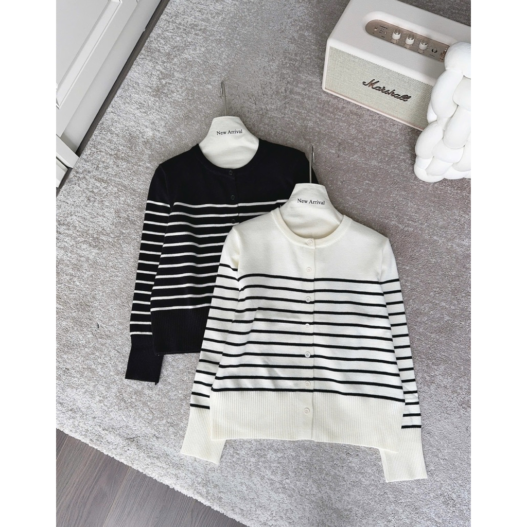 [NEW 2025] Áo Cardigan len dệt kim hoạ tiết kẻ ngang 2 màu QC 5201