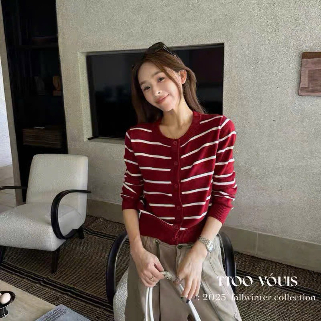 [SẴN] Áo khoác len Cardigan họa tiết kẻ 4 màu chất len đặc ý dặn hàng QC 1205