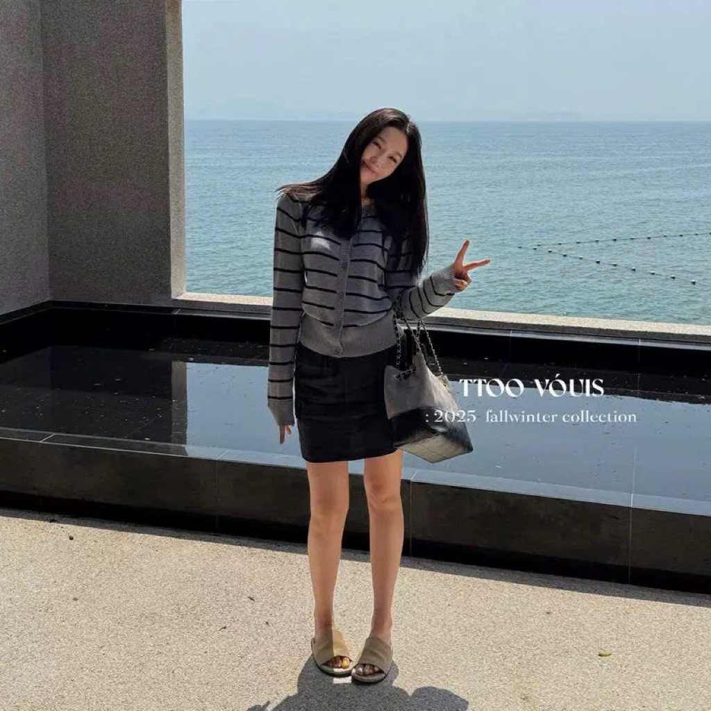[SẴN] Áo khoác len Cardigan họa tiết kẻ 4 màu chất len đặc ý dặn hàng QC 1205