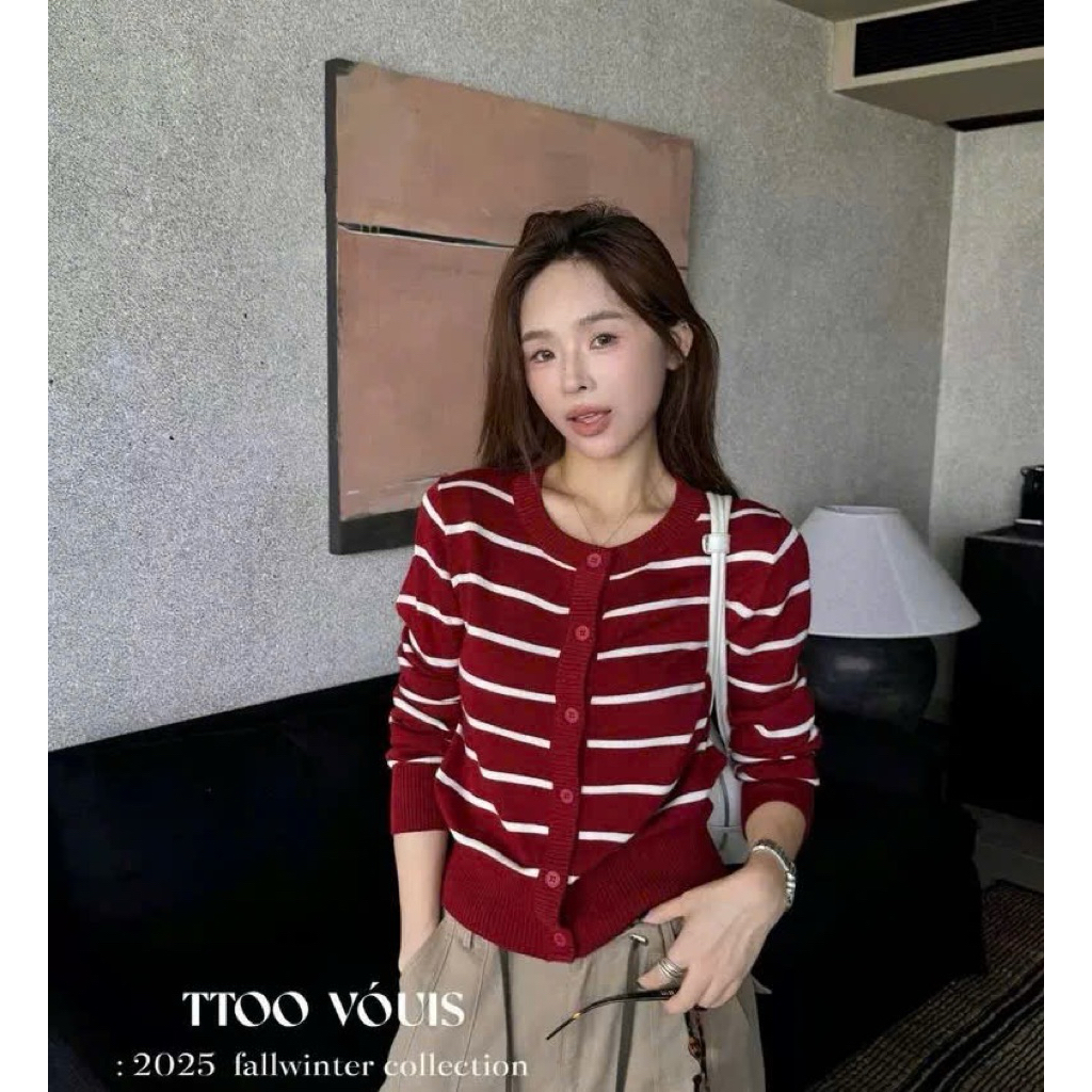 [SẴN] Áo khoác len Cardigan họa tiết kẻ 4 màu chất len đặc ý dặn hàng QC 1205