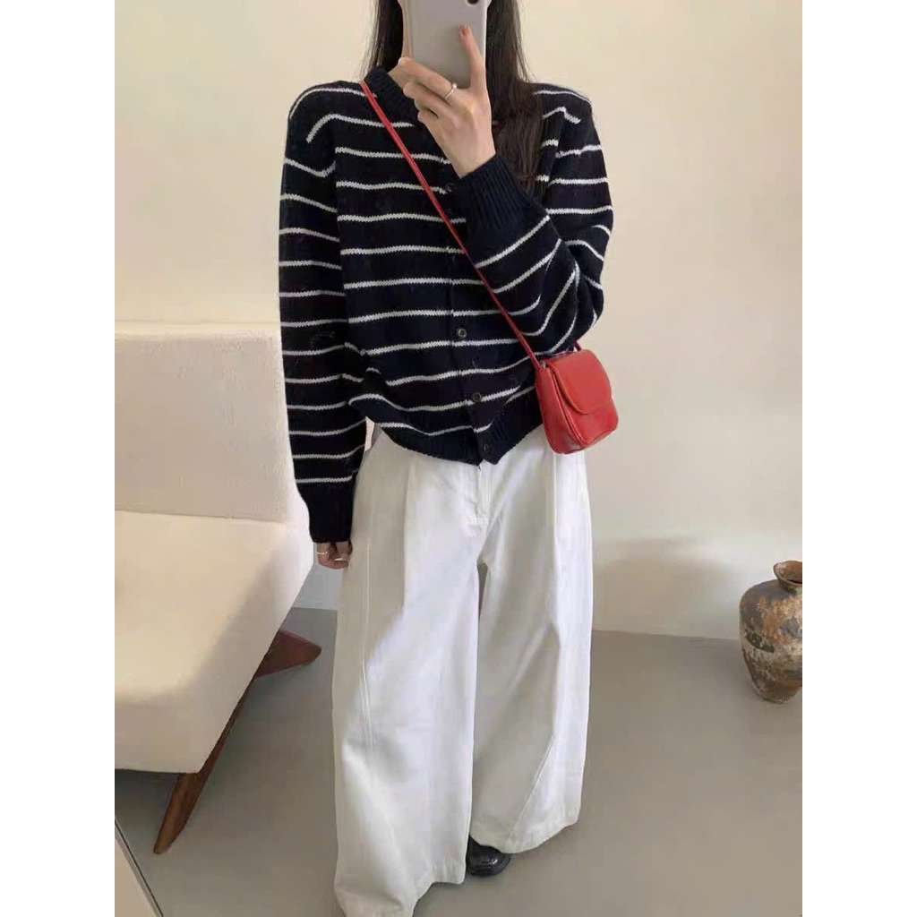 [SẴN] Áo khoác len Cardigan họa tiết kẻ 4 màu chất len đặc ý dặn hàng QC 1205