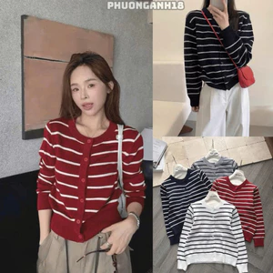 Áo khoác len Cardigan họa tiết kẻ 4 màu chất len đặc ý dặn hàng QC 1205
